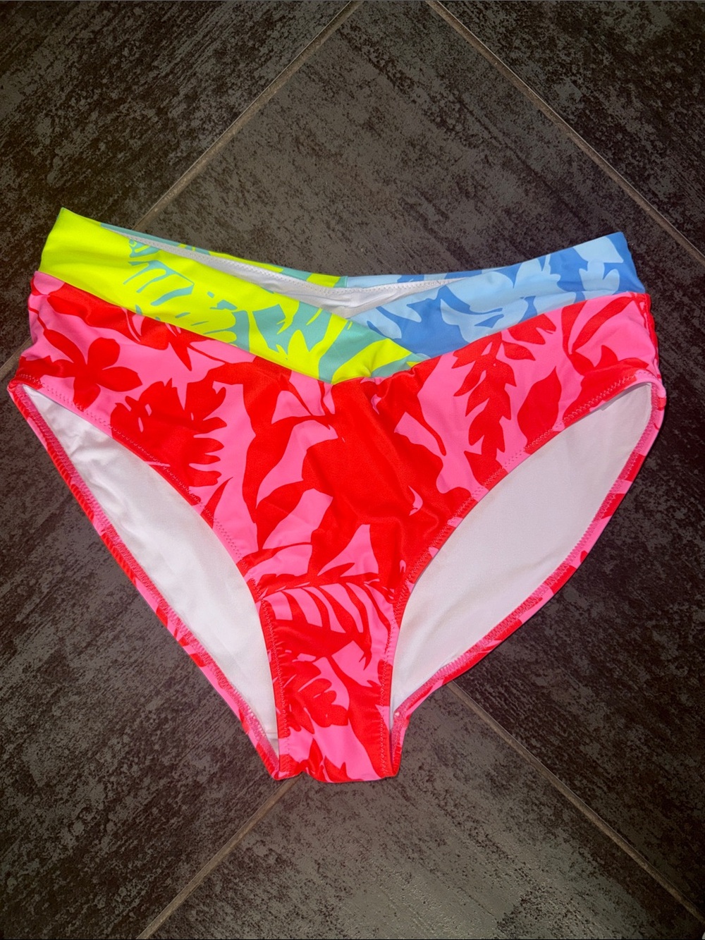Popvil Women's Neon Pink Tropical Bikini Bottoms